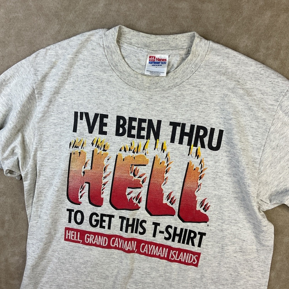 Grand Cayman T-Shirt Mens M Gray Hanes Island Humor Graphic Tee USA 90s Vintage